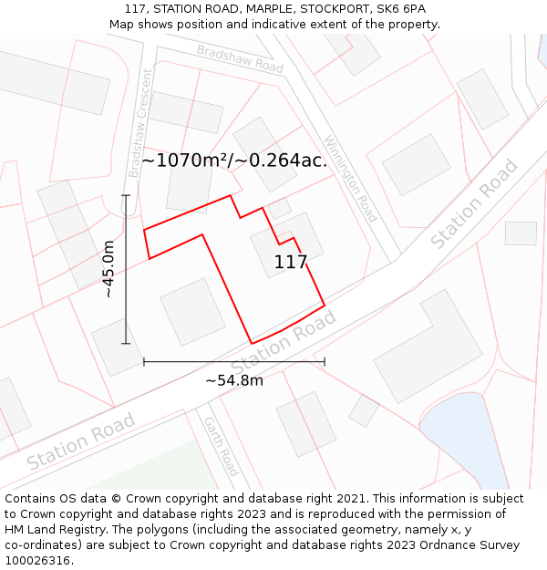 117, STATION ROAD, MARPLE, STOCKPORT, SK6 6PA: Plot and title map