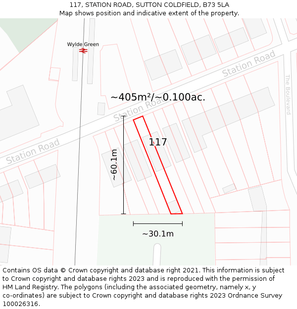 117, STATION ROAD, SUTTON COLDFIELD, B73 5LA: Plot and title map