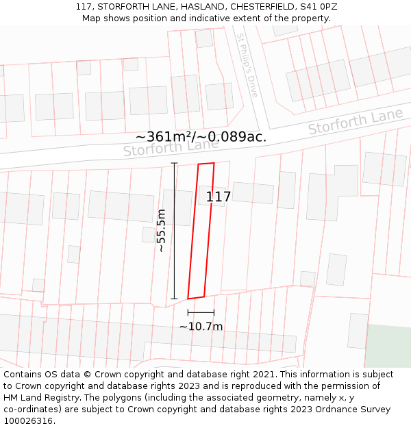 117, STORFORTH LANE, HASLAND, CHESTERFIELD, S41 0PZ: Plot and title map