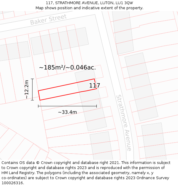 117, STRATHMORE AVENUE, LUTON, LU1 3QW: Plot and title map