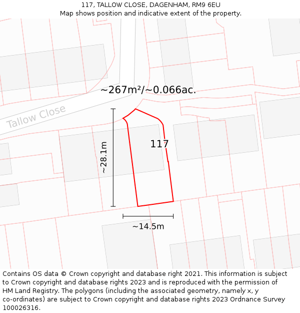 117, TALLOW CLOSE, DAGENHAM, RM9 6EU: Plot and title map