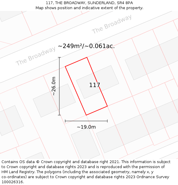 117, THE BROADWAY, SUNDERLAND, SR4 8PA: Plot and title map