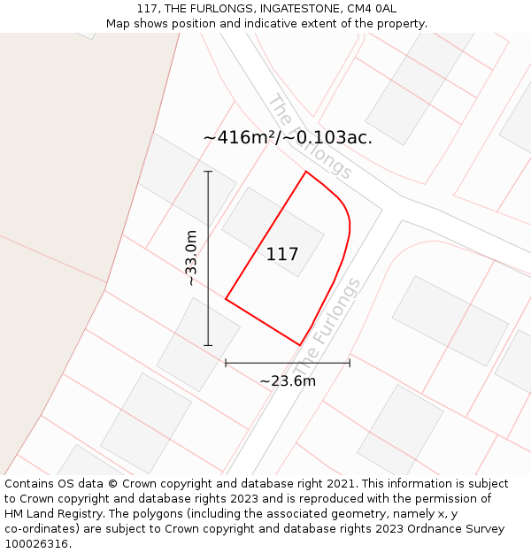 117, THE FURLONGS, INGATESTONE, CM4 0AL: Plot and title map