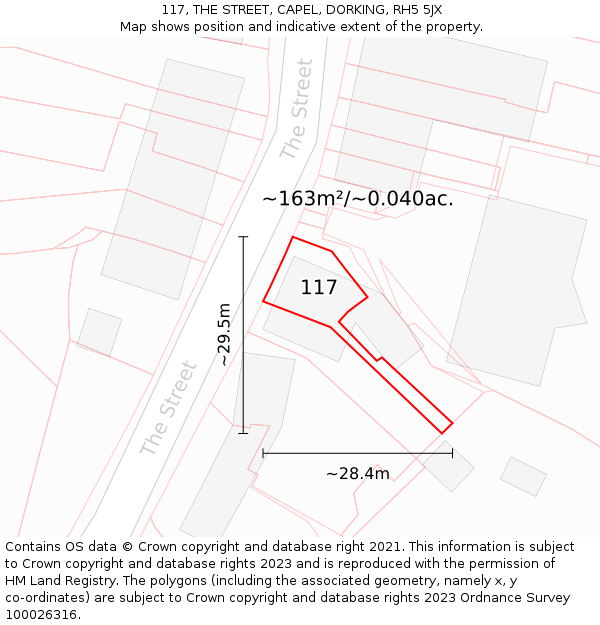 117, THE STREET, CAPEL, DORKING, RH5 5JX: Plot and title map