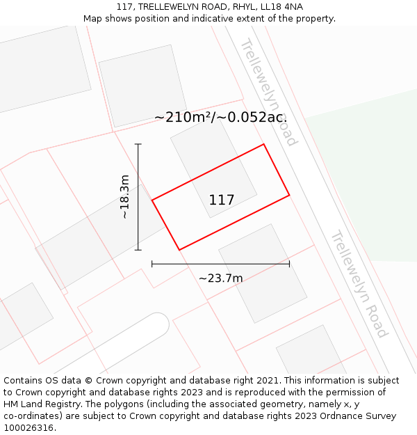 117, TRELLEWELYN ROAD, RHYL, LL18 4NA: Plot and title map