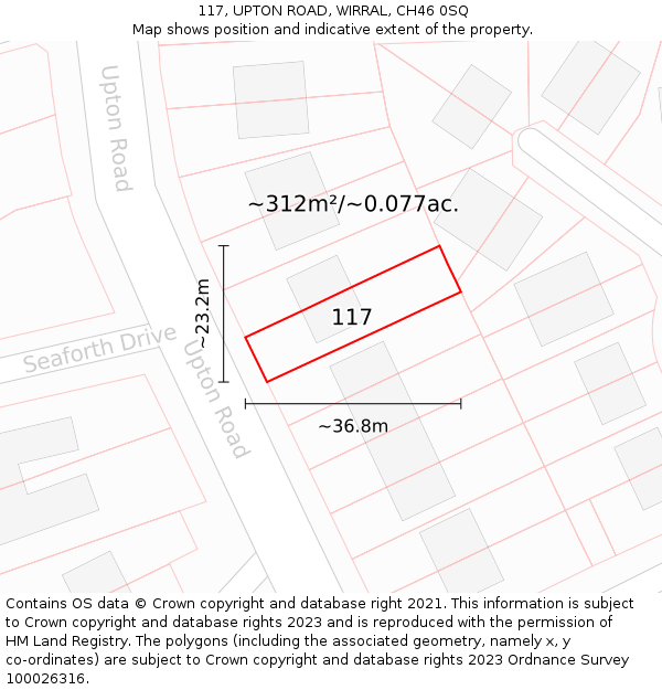 117, UPTON ROAD, WIRRAL, CH46 0SQ: Plot and title map