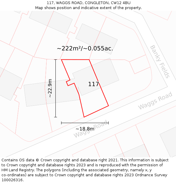 117, WAGGS ROAD, CONGLETON, CW12 4BU: Plot and title map