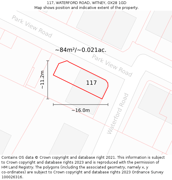 117, WATERFORD ROAD, WITNEY, OX28 1GD: Plot and title map