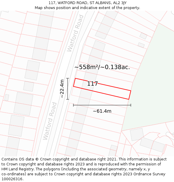 117, WATFORD ROAD, ST ALBANS, AL2 3JY: Plot and title map