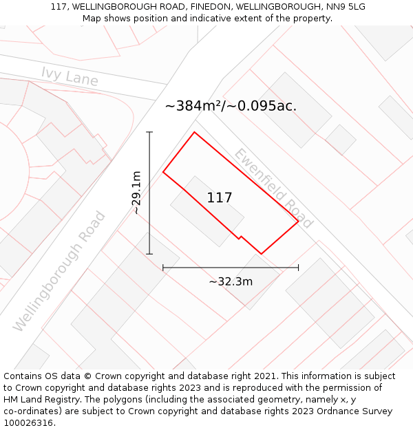 117, WELLINGBOROUGH ROAD, FINEDON, WELLINGBOROUGH, NN9 5LG: Plot and title map