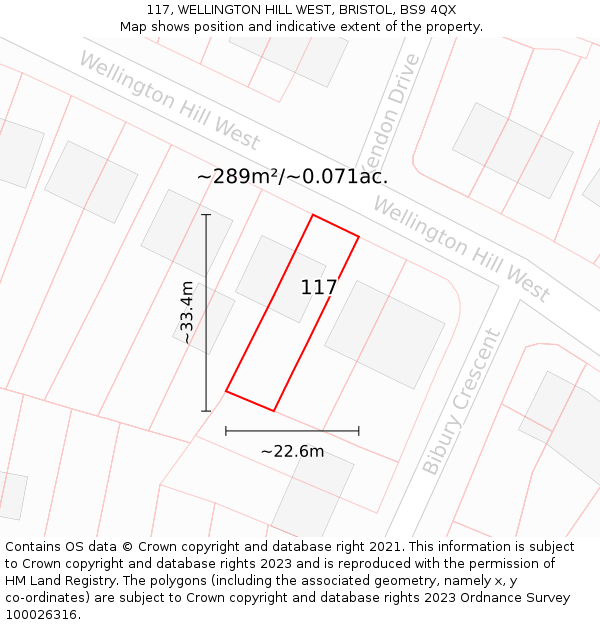 117, WELLINGTON HILL WEST, BRISTOL, BS9 4QX: Plot and title map