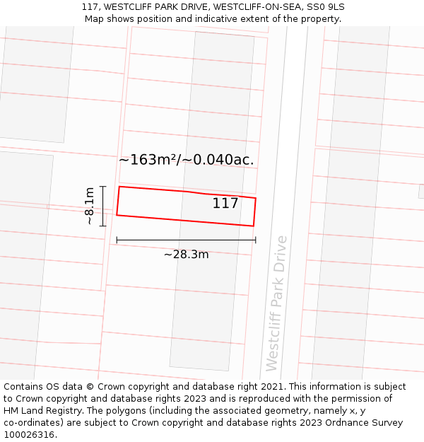 117, WESTCLIFF PARK DRIVE, WESTCLIFF-ON-SEA, SS0 9LS: Plot and title map