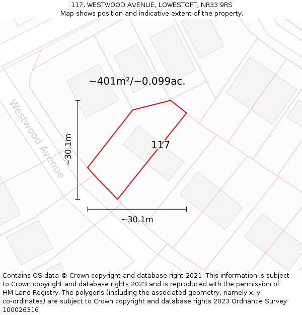 117, WESTWOOD AVENUE, LOWESTOFT, NR33 9RS: Plot and title map