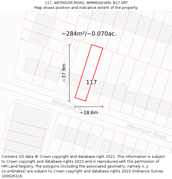 117, WEYMOOR ROAD, BIRMINGHAM, B17 0RT: Plot and title map