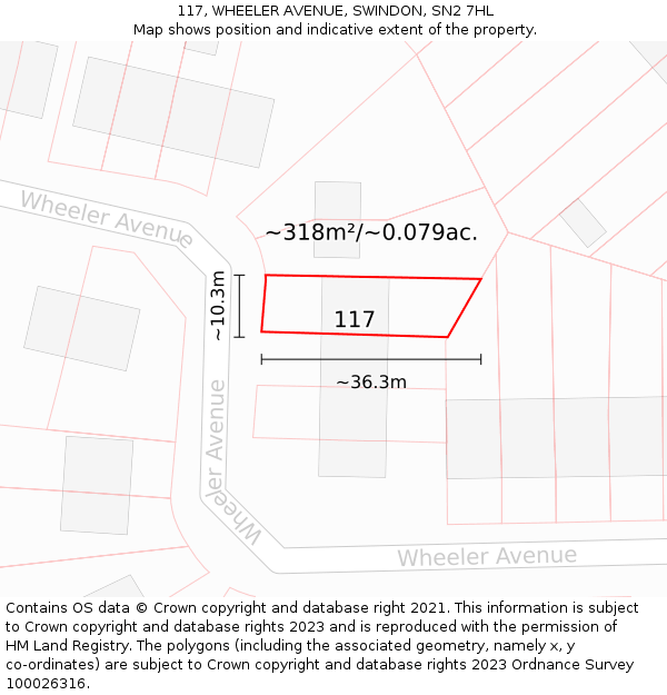 117, WHEELER AVENUE, SWINDON, SN2 7HL: Plot and title map