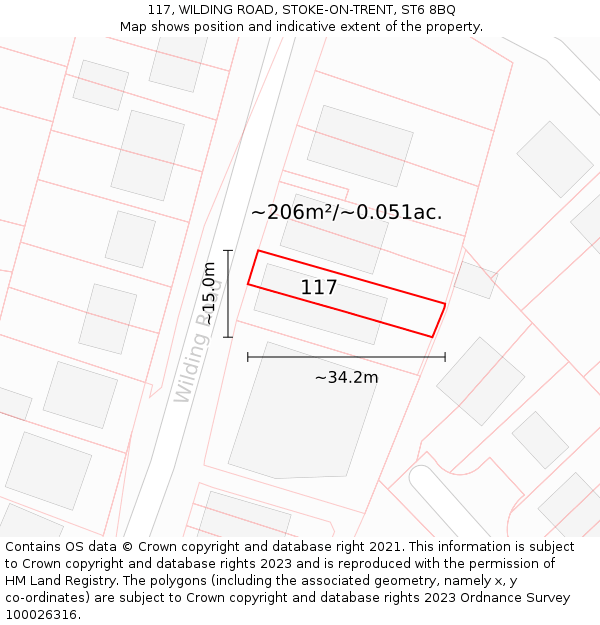 117, WILDING ROAD, STOKE-ON-TRENT, ST6 8BQ: Plot and title map