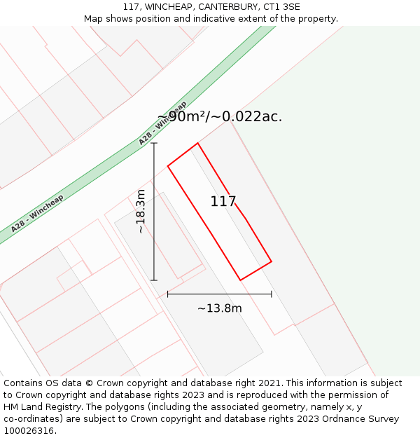 117, WINCHEAP, CANTERBURY, CT1 3SE: Plot and title map