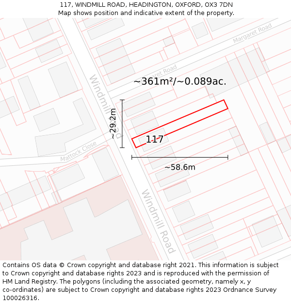 117, WINDMILL ROAD, HEADINGTON, OXFORD, OX3 7DN: Plot and title map