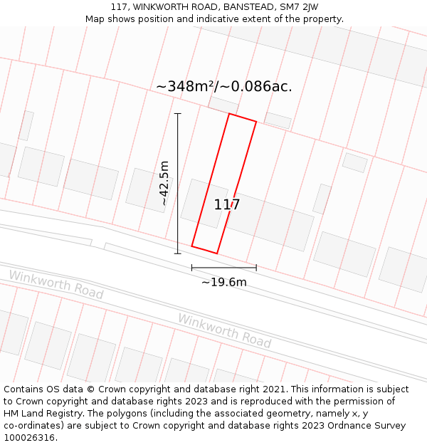 117, WINKWORTH ROAD, BANSTEAD, SM7 2JW: Plot and title map