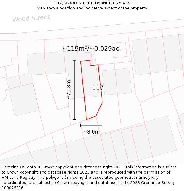 117, WOOD STREET, BARNET, EN5 4BX: Plot and title map
