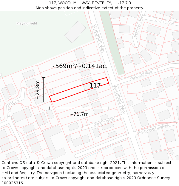 117, WOODHALL WAY, BEVERLEY, HU17 7JR: Plot and title map