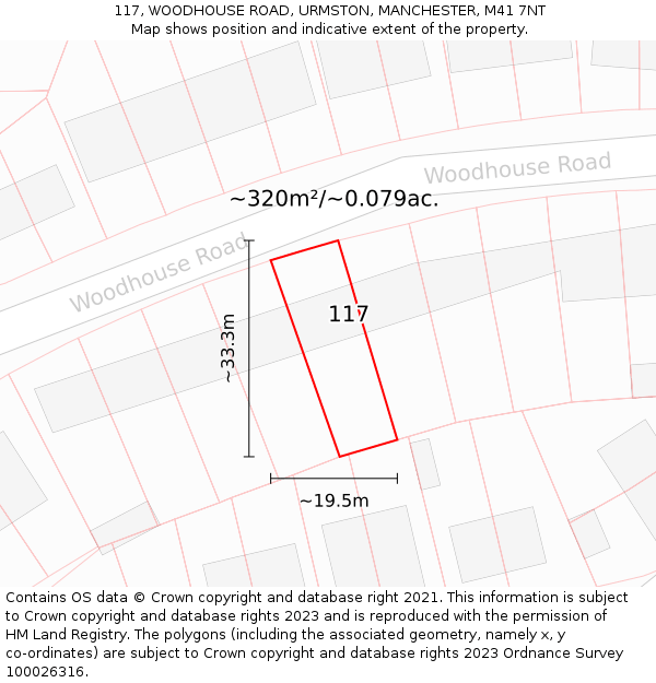 117, WOODHOUSE ROAD, URMSTON, MANCHESTER, M41 7NT: Plot and title map