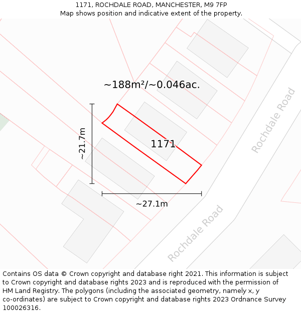 1171, ROCHDALE ROAD, MANCHESTER, M9 7FP: Plot and title map