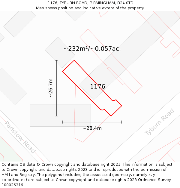 1176, TYBURN ROAD, BIRMINGHAM, B24 0TD: Plot and title map