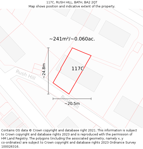 117C, RUSH HILL, BATH, BA2 2QT: Plot and title map