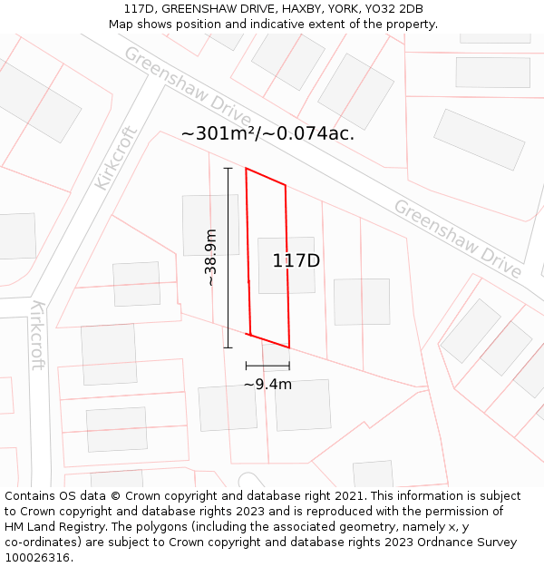 117D, GREENSHAW DRIVE, HAXBY, YORK, YO32 2DB: Plot and title map