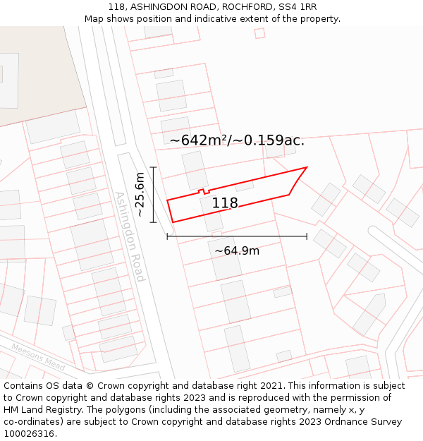 118, ASHINGDON ROAD, ROCHFORD, SS4 1RR: Plot and title map