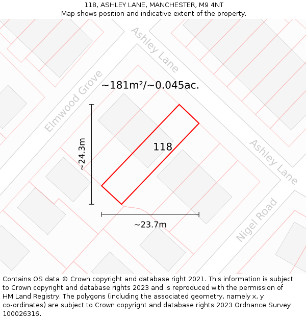 118, ASHLEY LANE, MANCHESTER, M9 4NT: Plot and title map