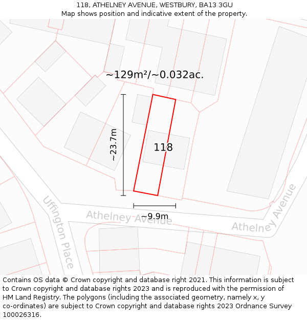 118, ATHELNEY AVENUE, WESTBURY, BA13 3GU: Plot and title map