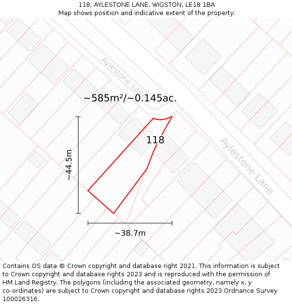 118, AYLESTONE LANE, WIGSTON, LE18 1BA: Plot and title map