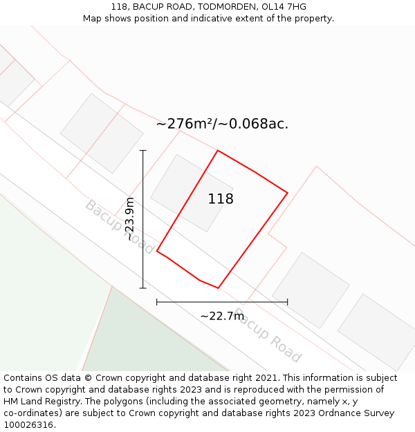 118, BACUP ROAD, TODMORDEN, OL14 7HG: Plot and title map