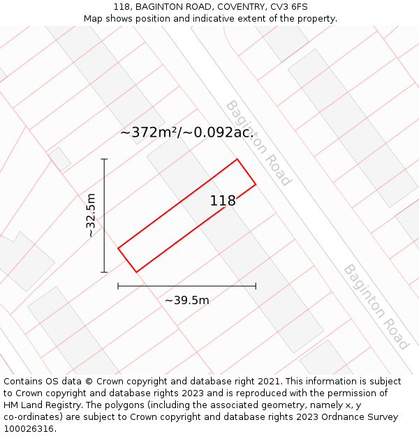 118, BAGINTON ROAD, COVENTRY, CV3 6FS: Plot and title map