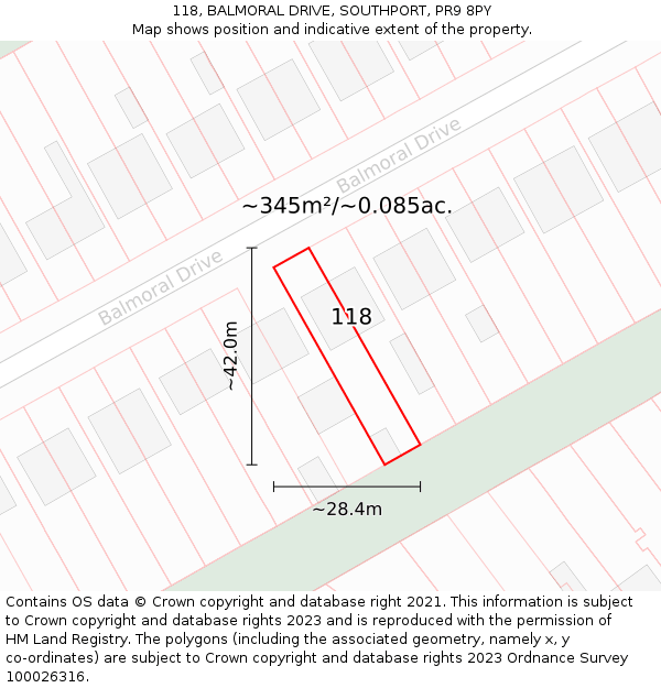 118, BALMORAL DRIVE, SOUTHPORT, PR9 8PY: Plot and title map