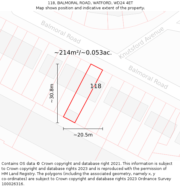 118, BALMORAL ROAD, WATFORD, WD24 4ET: Plot and title map