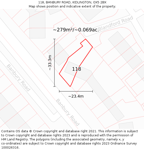 118, BANBURY ROAD, KIDLINGTON, OX5 2BX: Plot and title map