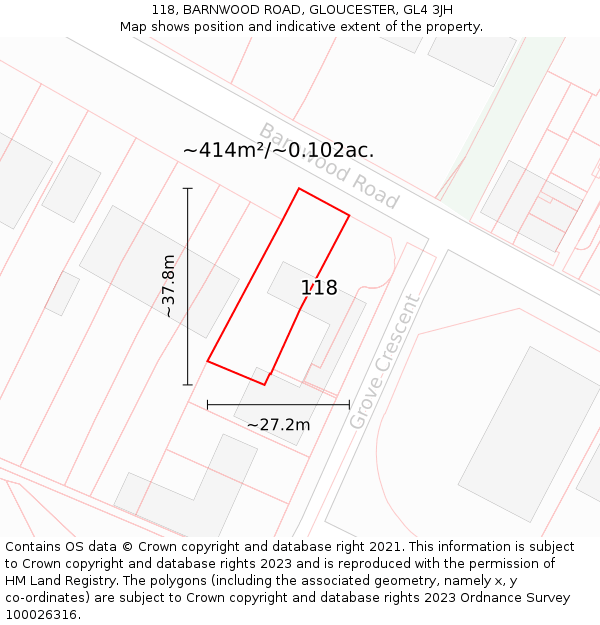 118, BARNWOOD ROAD, GLOUCESTER, GL4 3JH: Plot and title map