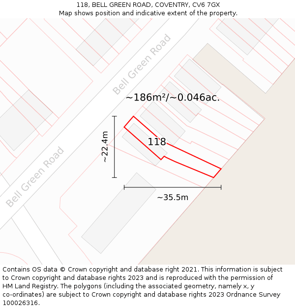 118, BELL GREEN ROAD, COVENTRY, CV6 7GX: Plot and title map