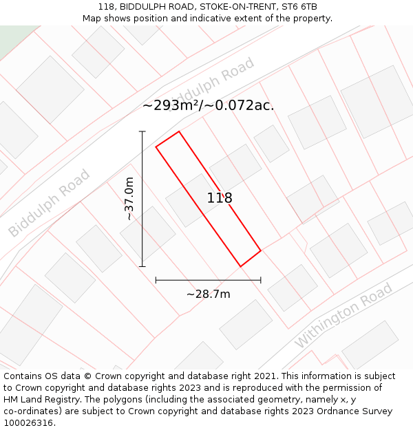 118, BIDDULPH ROAD, STOKE-ON-TRENT, ST6 6TB: Plot and title map