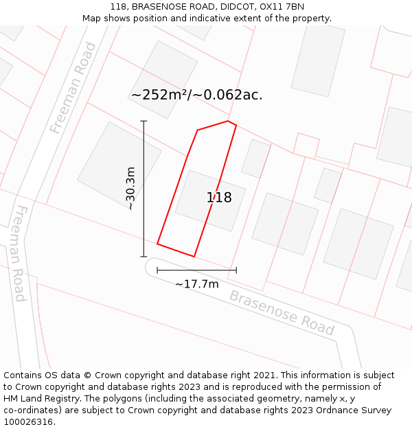 118, BRASENOSE ROAD, DIDCOT, OX11 7BN: Plot and title map