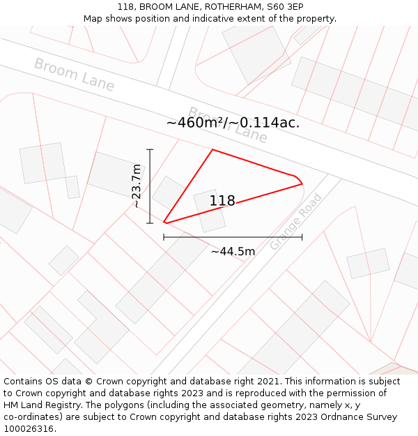 118, BROOM LANE, ROTHERHAM, S60 3EP: Plot and title map