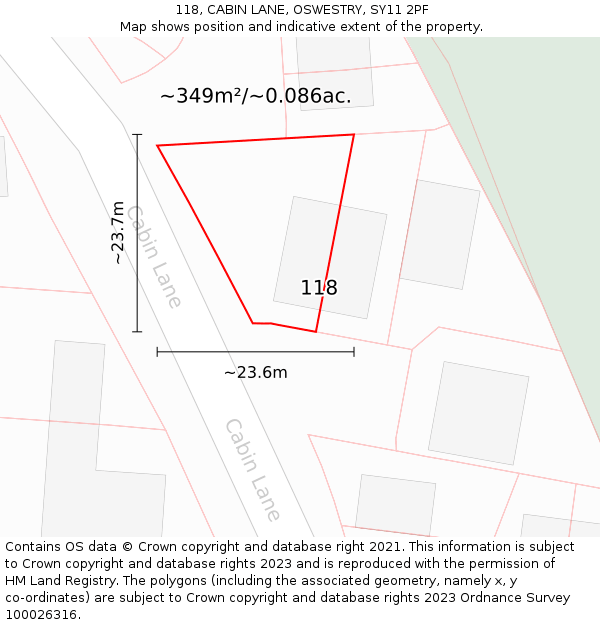 118, CABIN LANE, OSWESTRY, SY11 2PF: Plot and title map