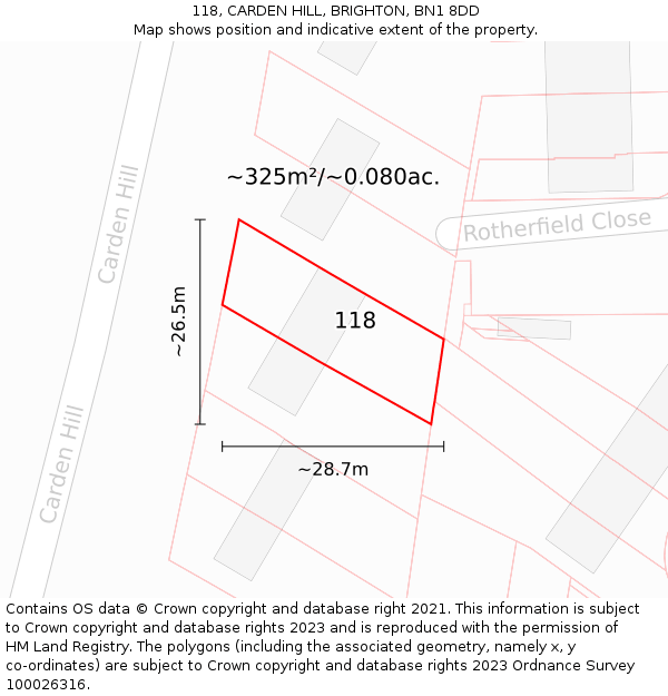 118, CARDEN HILL, BRIGHTON, BN1 8DD: Plot and title map