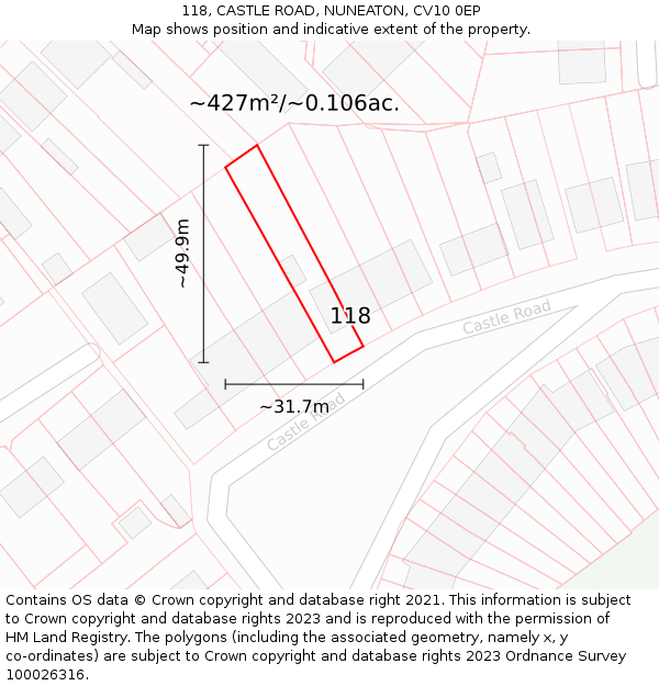 118, CASTLE ROAD, NUNEATON, CV10 0EP: Plot and title map