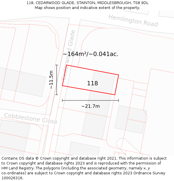 118, CEDARWOOD GLADE, STAINTON, MIDDLESBROUGH, TS8 9DL: Plot and title map