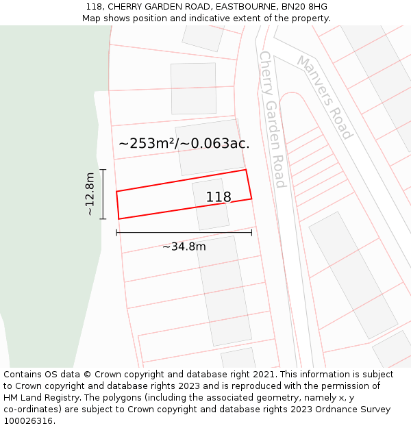 118, CHERRY GARDEN ROAD, EASTBOURNE, BN20 8HG: Plot and title map