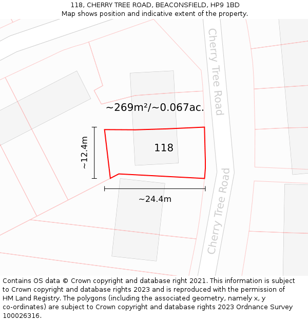 118, CHERRY TREE ROAD, BEACONSFIELD, HP9 1BD: Plot and title map